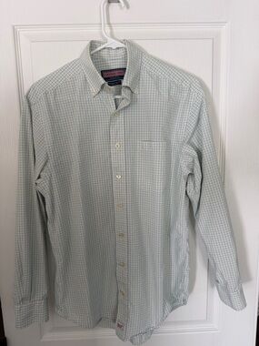 Vineyard Vines Green and White Windowpane Button-Down Shirt